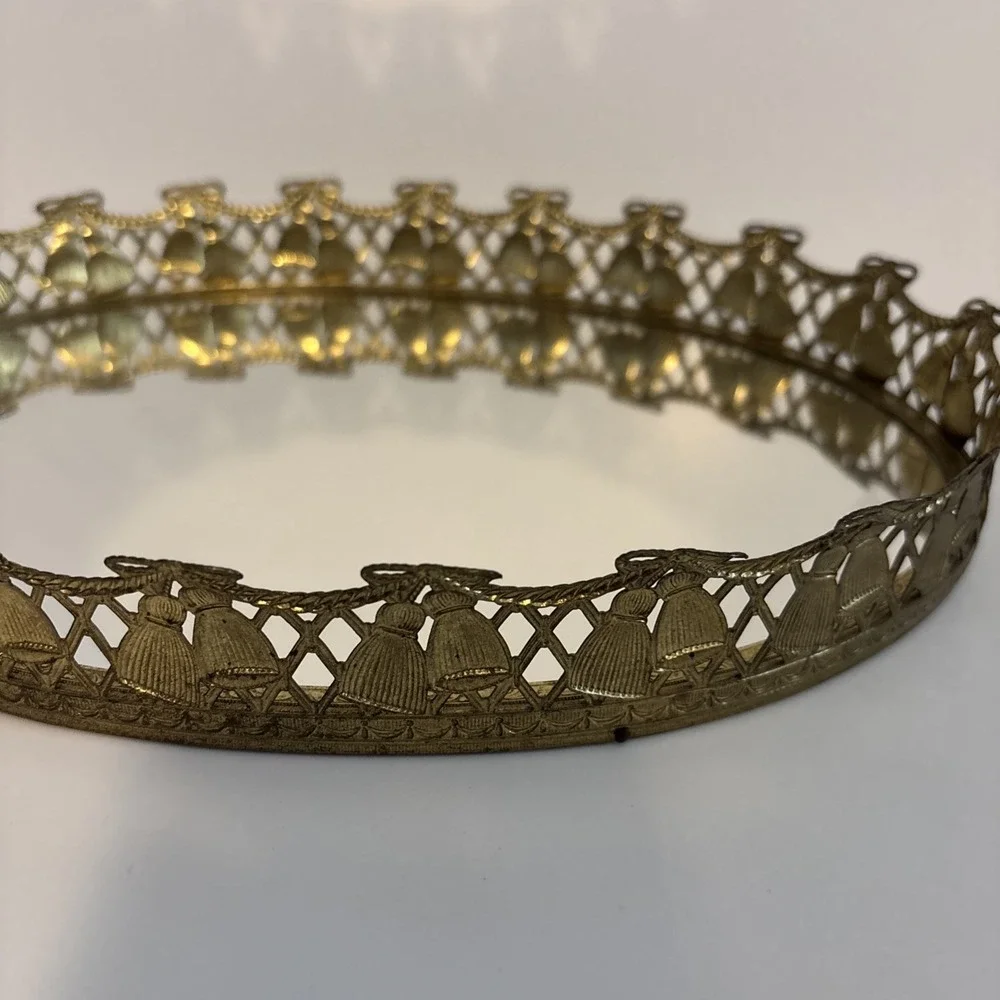 Vintage Gold Filigree Metal Mirror Vanity Dresser,